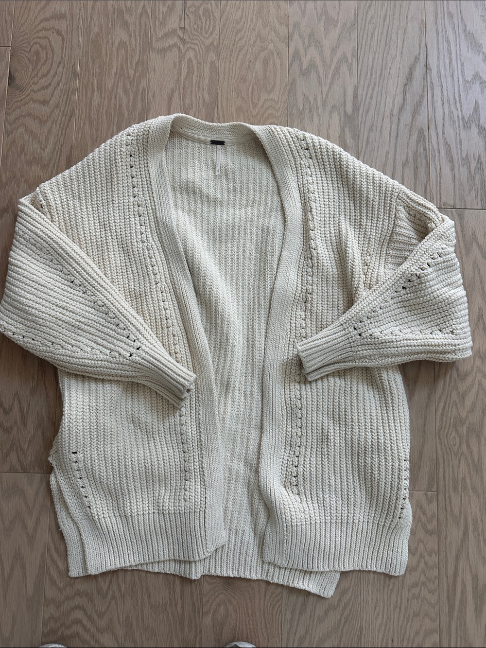 Free People Cream Open-Front Chunky Knit Cardigan